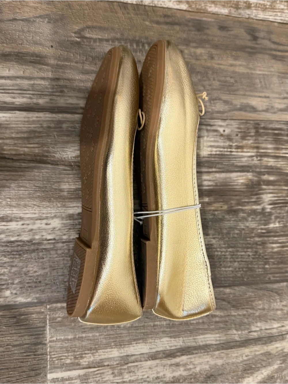 Gold Ballet Flats with Bow Accent - Women's Shoes Size 9